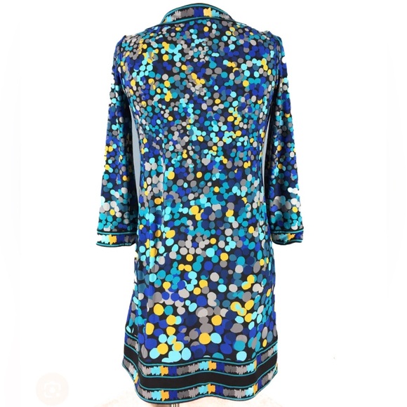 BCBG Max Azria Blue Dot Shift Dress Size Small 3/4 Sleeve Knew Length Black - Picture 2 of 11